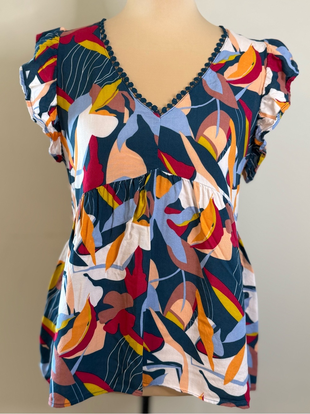 Emily Wonder boho baby doll top colorful abstract SZ SM